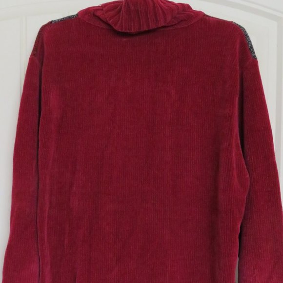 DRESSBARN Chenille Red Turtleneck Patchwork Sweater XL (K163) - Picture 3 of 6